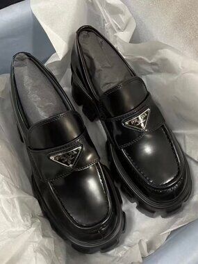 Prada Monolith Black Chunky Lug‑Sole Platform Loafers Triangle Logo